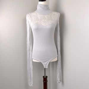 Free People Intimately Turtle Neck Lace Crochet Longsleeve BodySuit